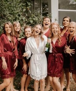 Kennedy Blue Satin And Lace Bridal And Bridesmaid Robes