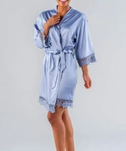 Kennedy Blue Satin And Lace Bridal And Bridesmaid Robes