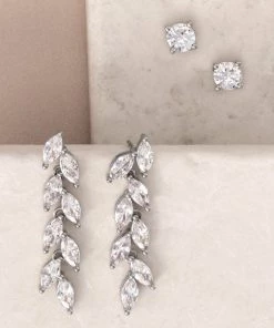 Kennedy Blue Long Crystal Leaf Earrings