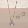 Kennedy Blue Accessories Square Silver Crystal Earrings And Necklace