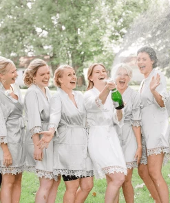 Kennedy Blue Satin And Lace Bridal And Bridesmaid Robes