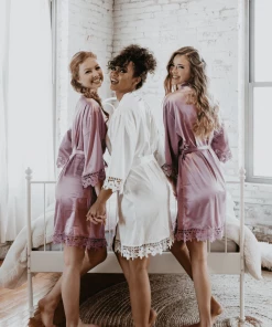 Kennedy Blue Satin And Lace Bridal And Bridesmaid Robes